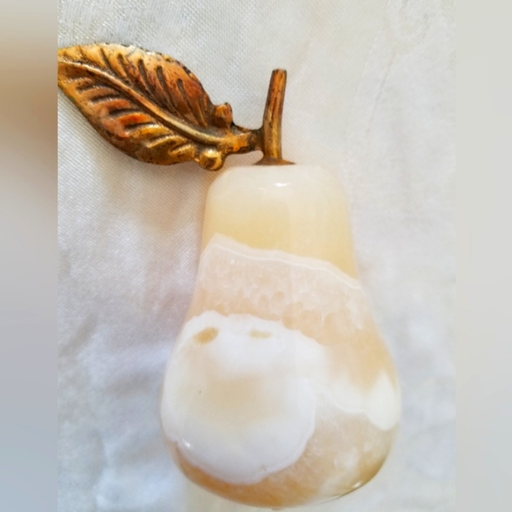 Elegant Cream and Gold alabaster Handcrafted Pear Figurines And Jewelry Box